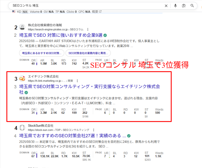エイチリンク株式会社の上位表示事例（SEOコンサル 埼玉）